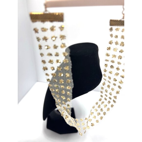 Shining Lace Glitter Choker Gold Transparent Wide Boho Fabric Necklace Women NEW - Picture 9 of 9